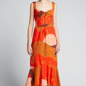 Johanna Ortiz Orange Patchwork Midi Dress – Size 10 – Worn Once